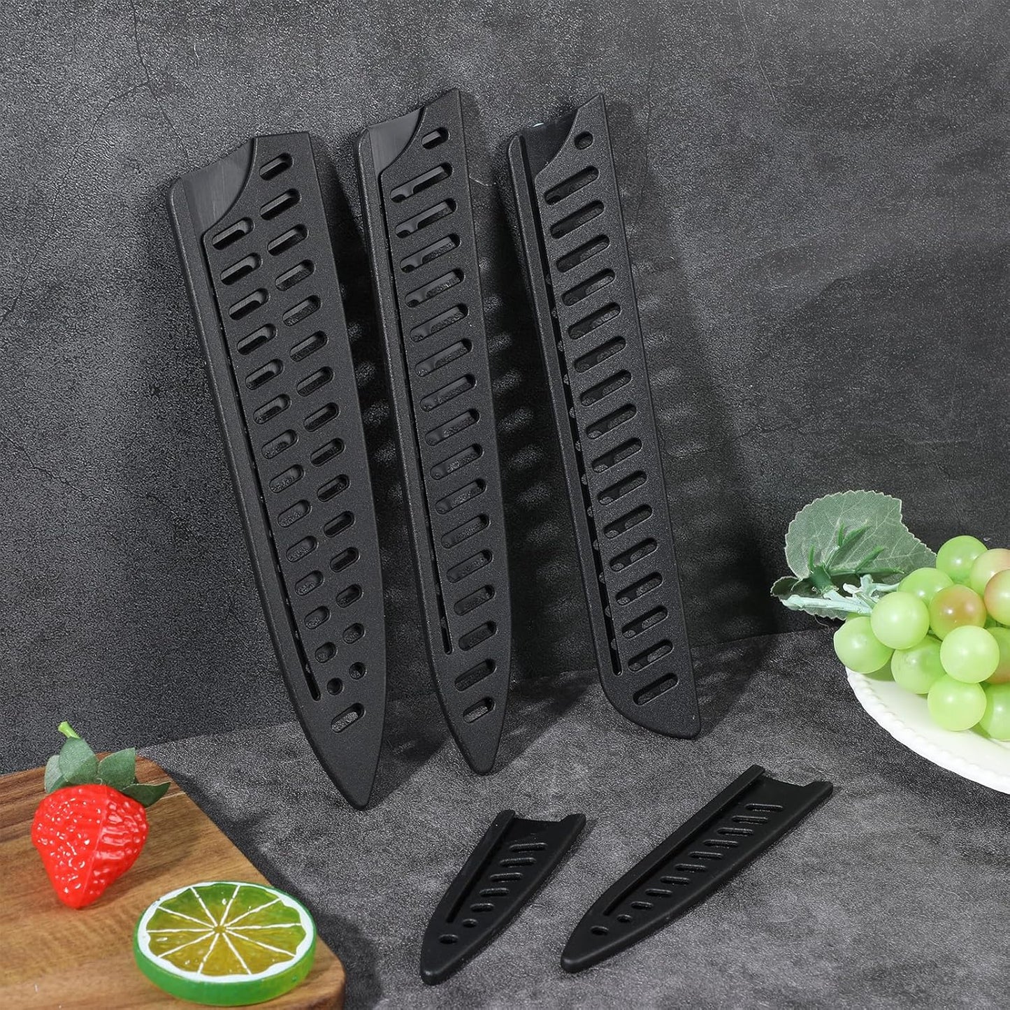 5 Pcs Black Knife Sheath Kitchen Safety Knife Covers or Sleeves Universal Knives Guards Set Knives Sheath Blade Protector Ventilated Storage for 8" Bread/Carving/Chef 5" Utility 3.5" Paring
