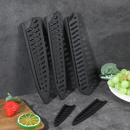 5 Pcs Black Knife Sheath Kitchen Safety Knife Covers or Sleeves Universal Knives Guards Set Knives Sheath Blade Protector Ventilated Storage for 8" Bread/Carving/Chef 5" Utility 3.5" Paring