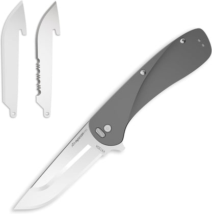RAZOR VX1 | Replaceable Blade EDC Folding Pocket Knife | 3" Stainless Blade, Gray Anodized Aluminum Handle, Reversible Pocket Clip | Outdoor, Camping, Survival, Utility