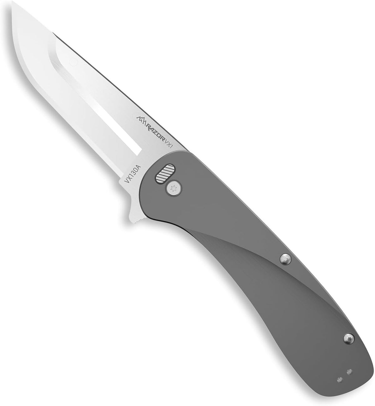 RAZOR VX1 | Replaceable Blade EDC Folding Pocket Knife | 3" Stainless Blade, Gray Anodized Aluminum Handle, Reversible Pocket Clip | Outdoor, Camping, Survival, Utility