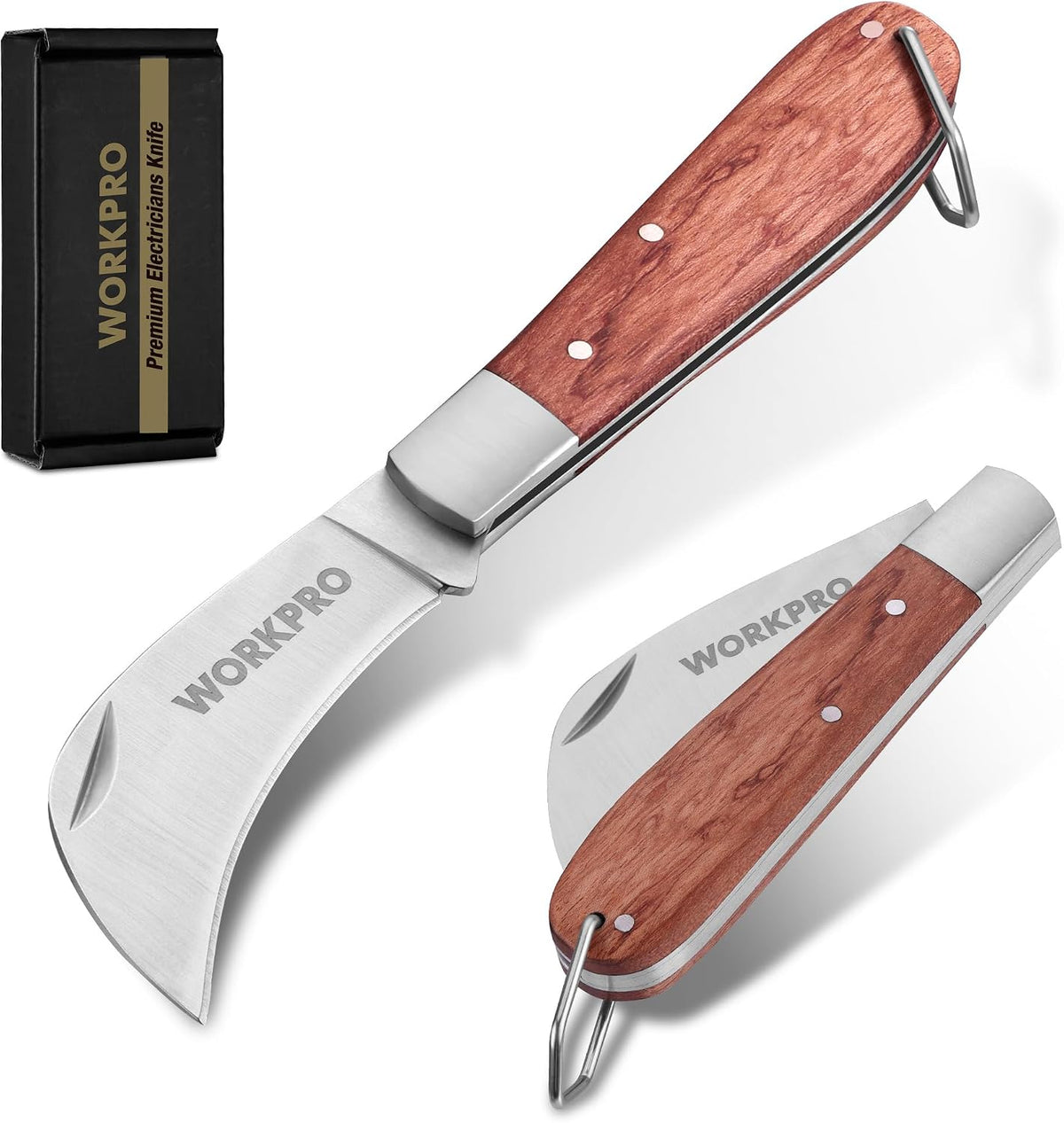Linoleum Knife, Electrician and Folding Pocket Utility Knife with 3" Hawk Bill Blade cutter for lineman Cable Skinning, Roofing & Flooring