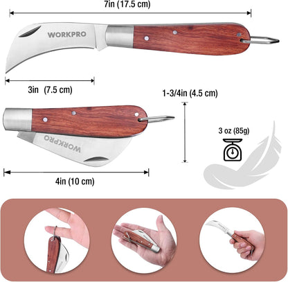 Linoleum Knife, Electrician and Folding Pocket Utility Knife with 3" Hawk Bill Blade cutter for lineman Cable Skinning, Roofing & Flooring