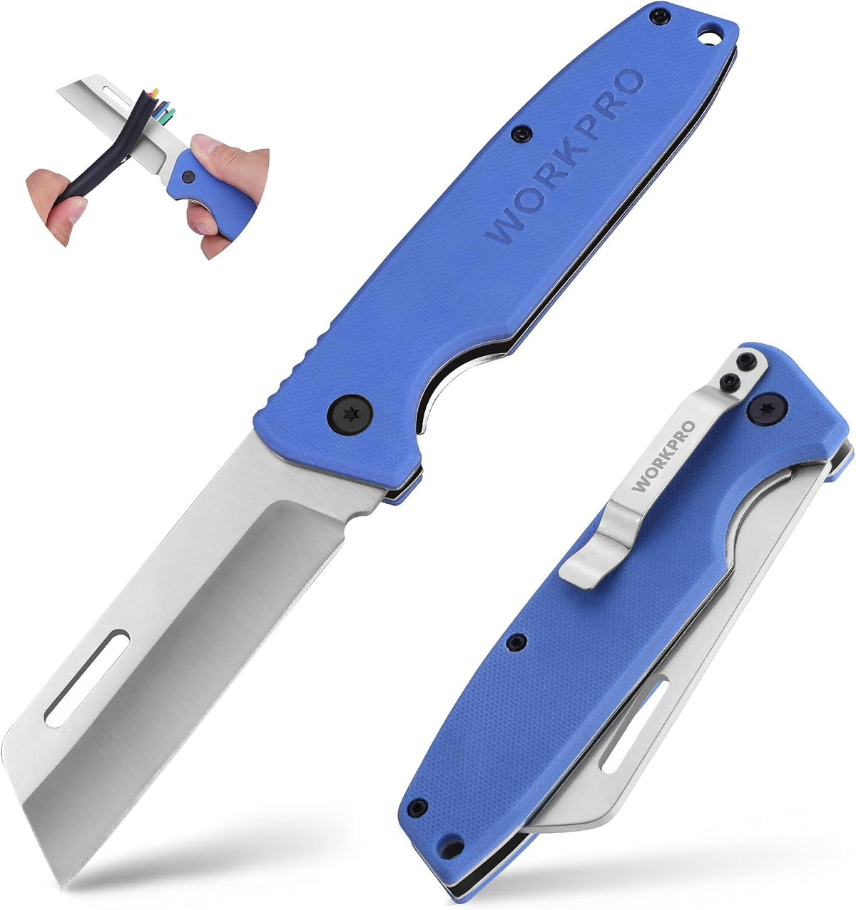 Linoleum Knife, Electrician and Folding Pocket Utility Knife with 3" Hawk Bill Blade cutter for lineman Cable Skinning, Roofing & Flooring