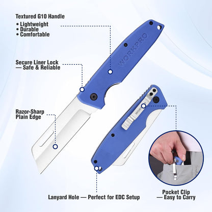 Linoleum Knife, Electrician and Folding Pocket Utility Knife with 3" Hawk Bill Blade cutter for lineman Cable Skinning, Roofing & Flooring