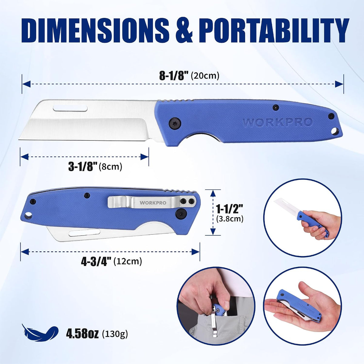 Linoleum Knife, Electrician and Folding Pocket Utility Knife with 3" Hawk Bill Blade cutter for lineman Cable Skinning, Roofing & Flooring