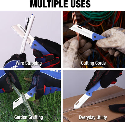 Linoleum Knife, Electrician and Folding Pocket Utility Knife with 3" Hawk Bill Blade cutter for lineman Cable Skinning, Roofing & Flooring
