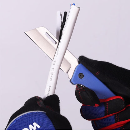 Linoleum Knife, Electrician and Folding Pocket Utility Knife with 3" Hawk Bill Blade cutter for lineman Cable Skinning, Roofing & Flooring