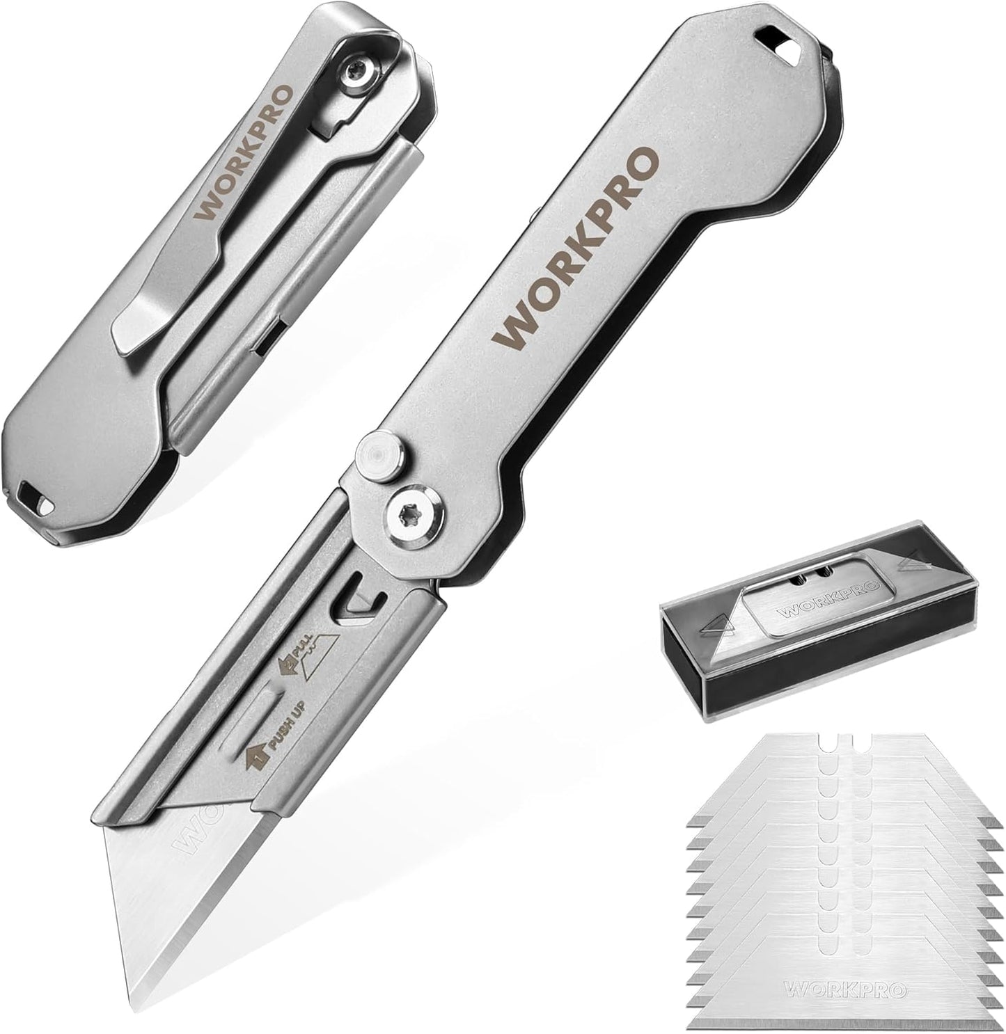 2PCS EDC Folding Utility Knife, Mini Box Cutter with Quick Open Axis Lock, Quick Change Blade Razor Knife, Foldable Small Pocket Knife with Belt Clip, 2 Packs with 10 Extra Blades