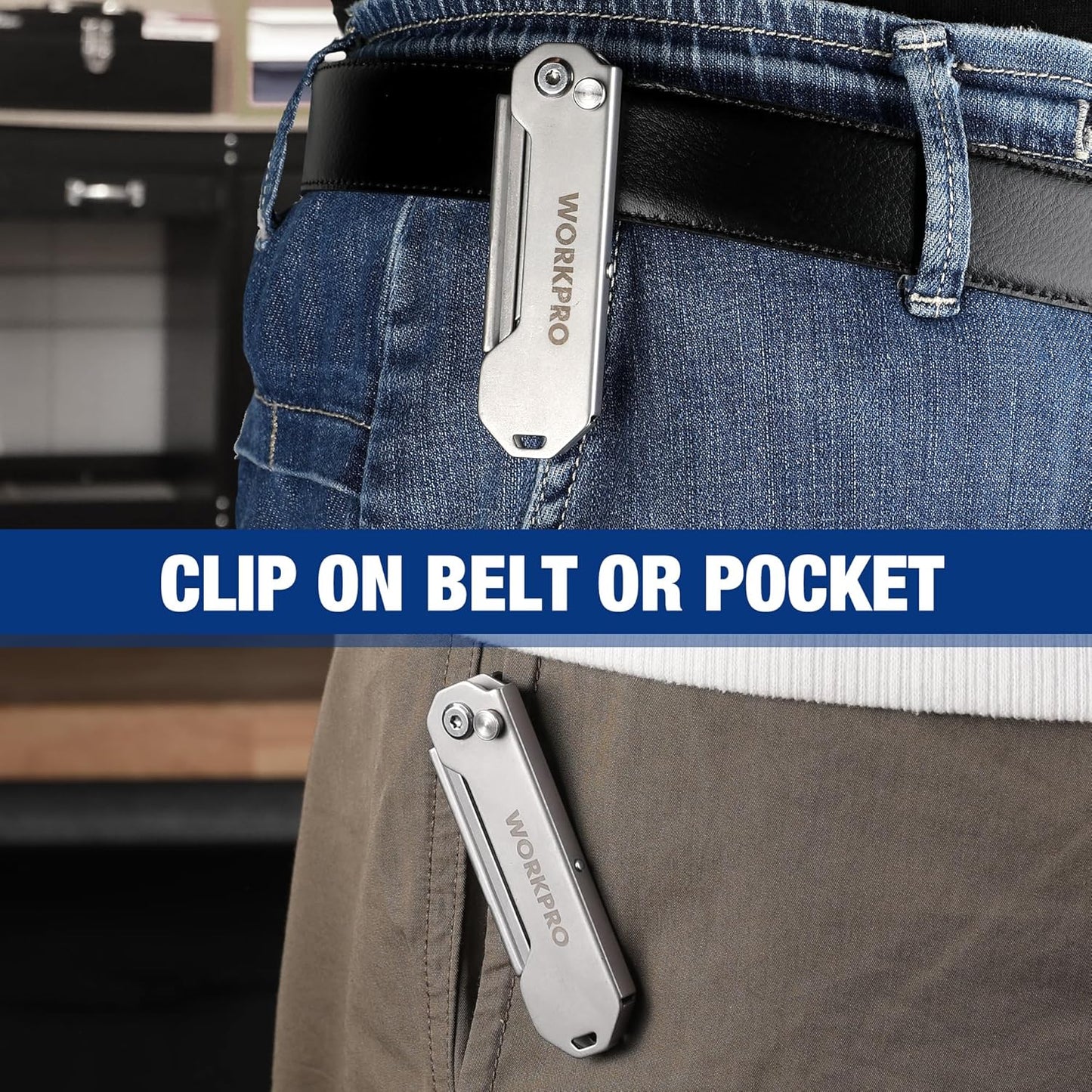2PCS EDC Folding Utility Knife, Mini Box Cutter with Quick Open Axis Lock, Quick Change Blade Razor Knife, Foldable Small Pocket Knife with Belt Clip, 2 Packs with 10 Extra Blades