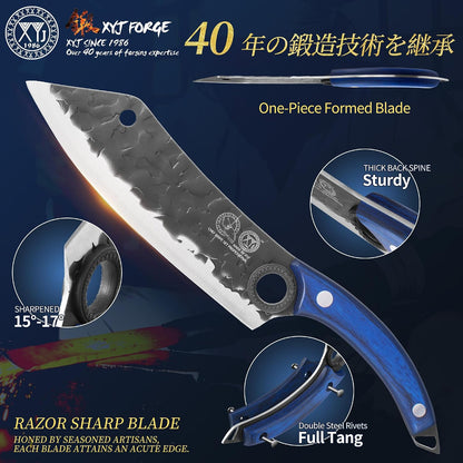 Authentic Since 1986, Knives Set with Block, Scissors, Honing Steel, Peeler, Gloves, Knife Block Set, Meat Boning Slicing Cooking Bread Vegetable Chef Knives, Full Tang Design, Wood Handle
