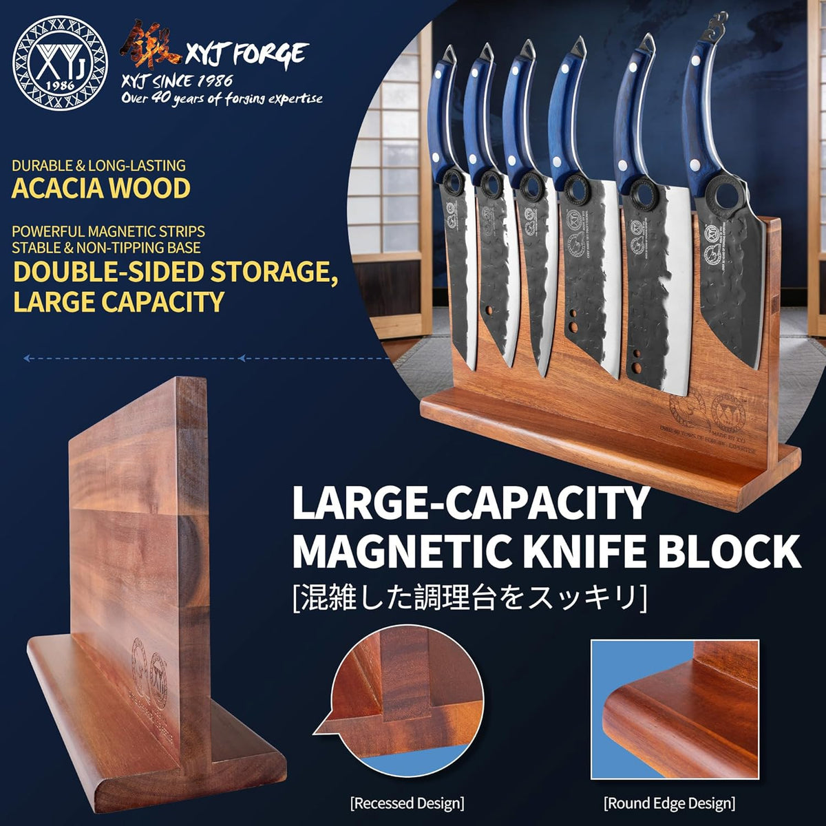 Authentic Since 1986, Knives Set with Block, Scissors, Honing Steel, Peeler, Gloves, Knife Block Set, Meat Boning Slicing Cooking Bread Vegetable Chef Knives, Full Tang Design, Wood Handle
