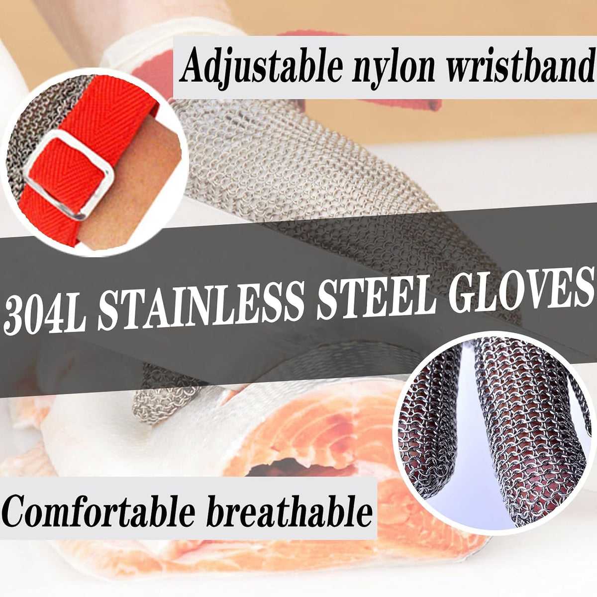 2pcs Factory Kitchen Stainless Steel Cut Resistant Gloves, Food Grade Safety Anti Slip Chainmail Gloves