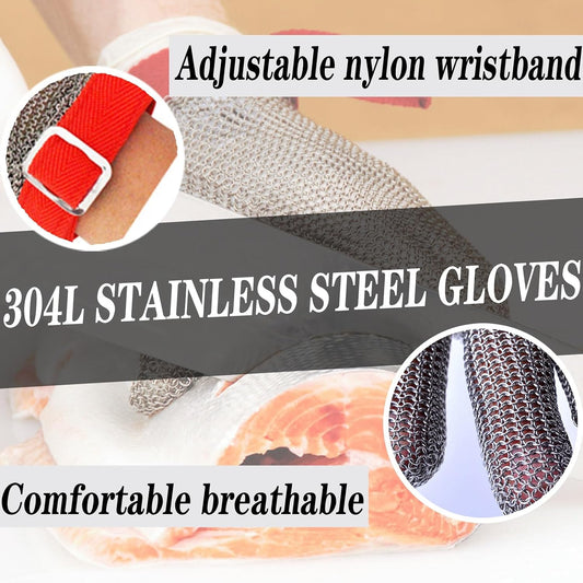 2pcs Factory Kitchen Stainless Steel Cut Resistant Gloves, Food Grade Safety Anti Slip Chainmail Gloves