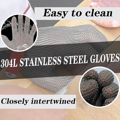2pcs Factory Kitchen Stainless Steel Cut Resistant Gloves, Food Grade Safety Anti Slip Chainmail Gloves