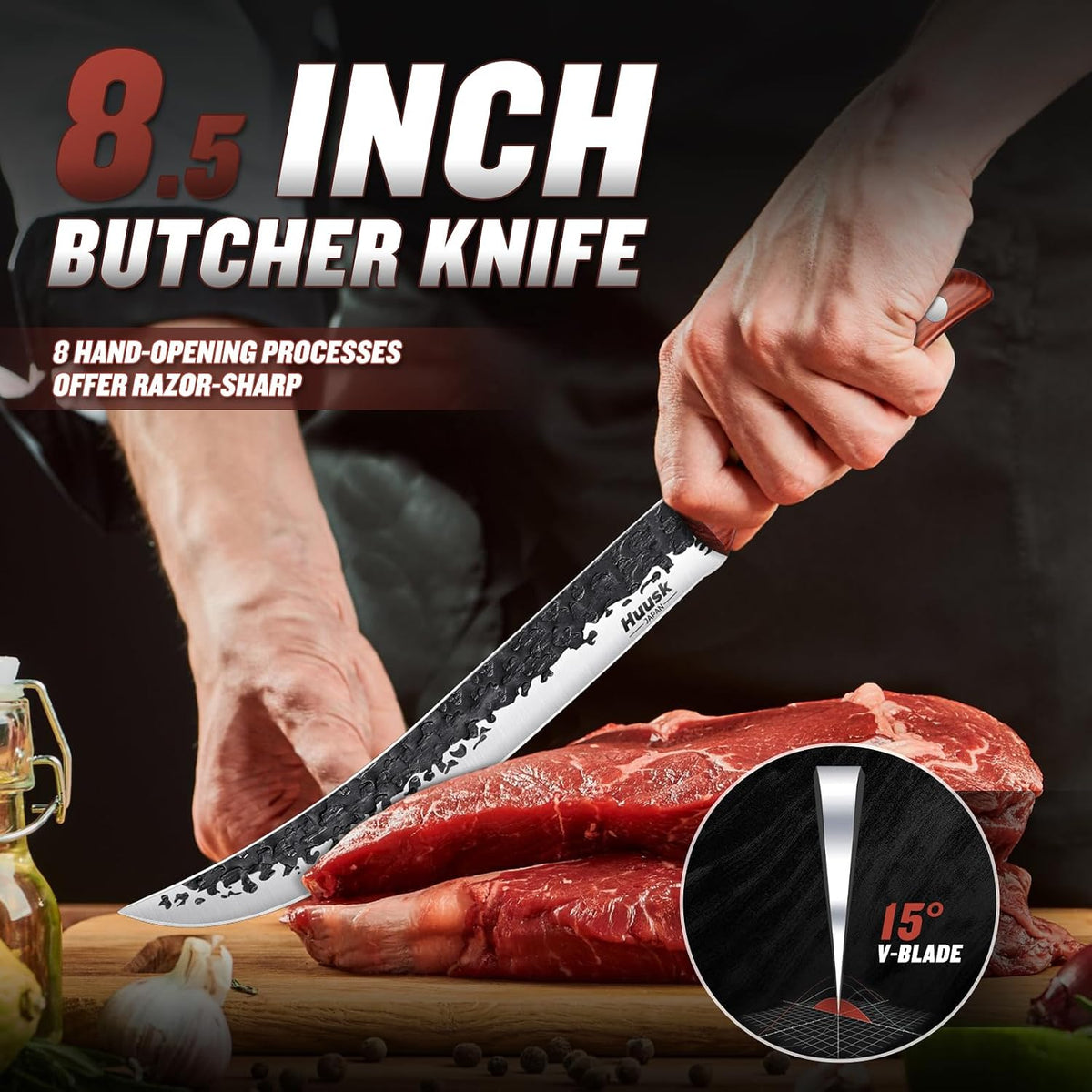 Huusk Gyuto Knife - Japanese High Carbon Steel Hand Forged Kitchen Knife 8"