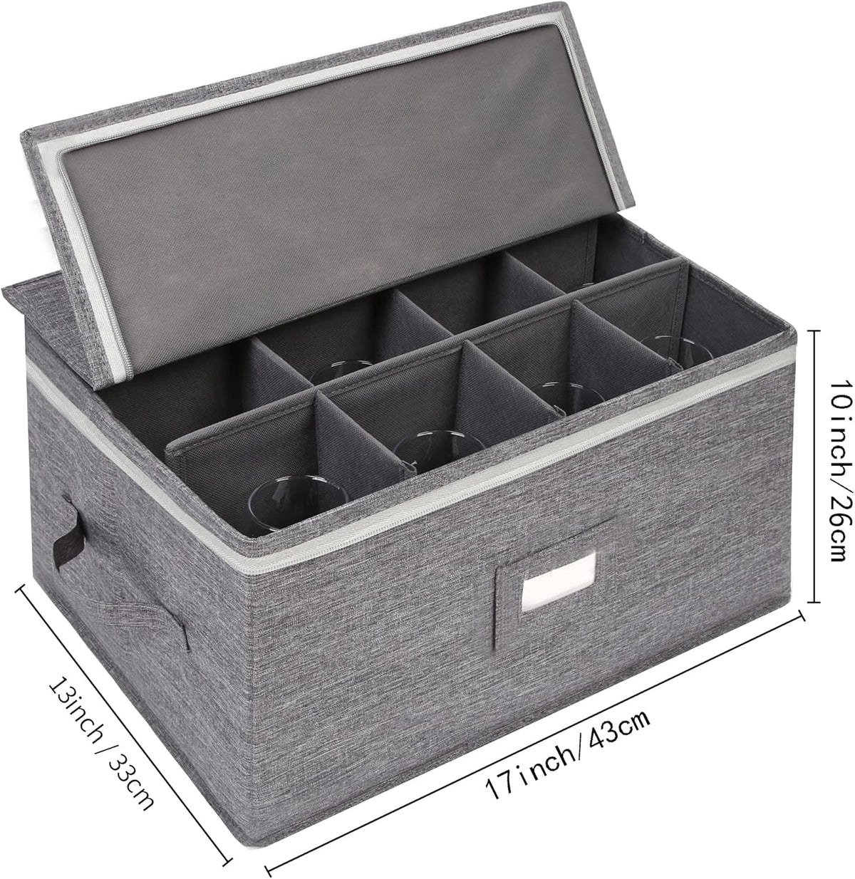 Stemware Storage Cases, Wine Glass Storage Box Containers for Crystal | Glassware Storage Containers Holds 12 Red or White Wine Glasses, Hard Top and Sides (Grey)