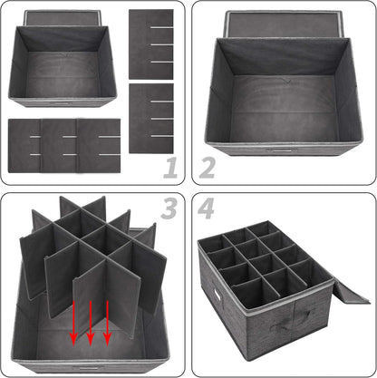 Stemware Storage Cases, Wine Glass Storage Box Containers for Crystal | Glassware Storage Containers Holds 12 Red or White Wine Glasses, Hard Top and Sides (Grey)