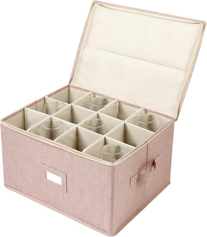 Stemware Storage Cases, Wine Glass Storage Box Containers for Crystal | Glassware Storage Containers Holds 12 Red or White Wine Glasses, Hard Top and Sides (Grey)