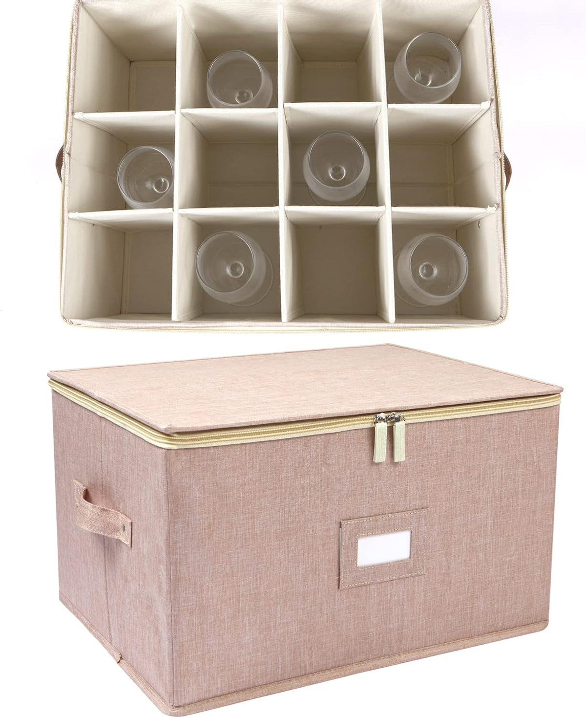Stemware Storage Cases, Wine Glass Storage Box Containers for Crystal | Glassware Storage Containers Holds 12 Red or White Wine Glasses, Hard Top and Sides (Grey)