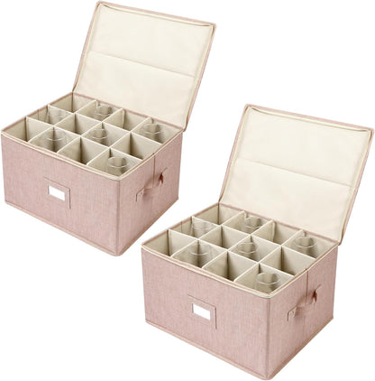 Stemware Storage Cases, Wine Glass Storage Box Containers for Crystal | Glassware Storage Containers Holds 12 Red or White Wine Glasses, Hard Top and Sides (Grey)