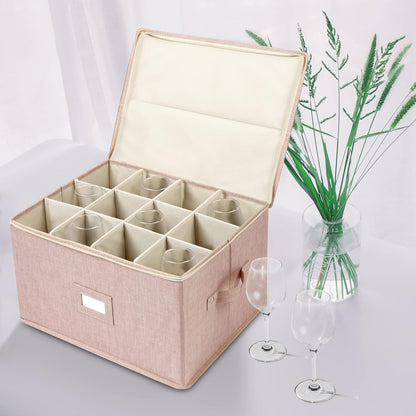 Stemware Storage Cases, Wine Glass Storage Box Containers for Crystal | Glassware Storage Containers Holds 12 Red or White Wine Glasses, Hard Top and Sides (Grey)