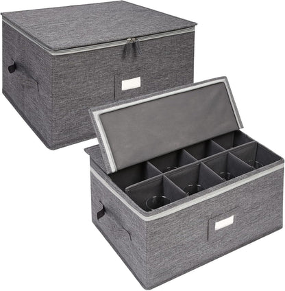 Stemware Storage Cases, Wine Glass Storage Box Containers for Crystal | Glassware Storage Containers Holds 12 Red or White Wine Glasses, Hard Top and Sides (Grey)
