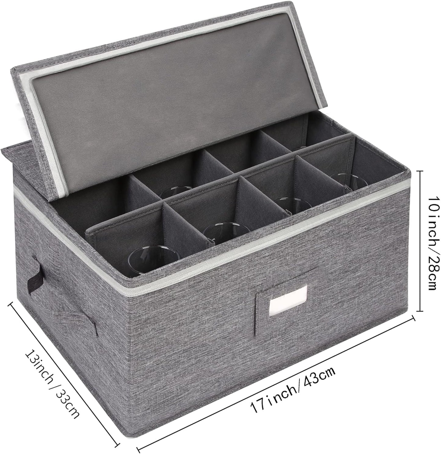 Stemware Storage Cases, Wine Glass Storage Box Containers for Crystal | Glassware Storage Containers Holds 12 Red or White Wine Glasses, Hard Top and Sides (Grey)