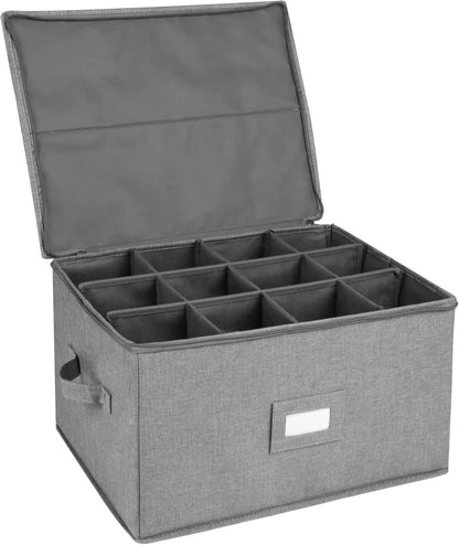 Stemware Storage Cases, Wine Glass Storage Box Containers for Crystal | Glassware Storage Containers Holds 12 Red or White Wine Glasses, Hard Top and Sides (Grey)