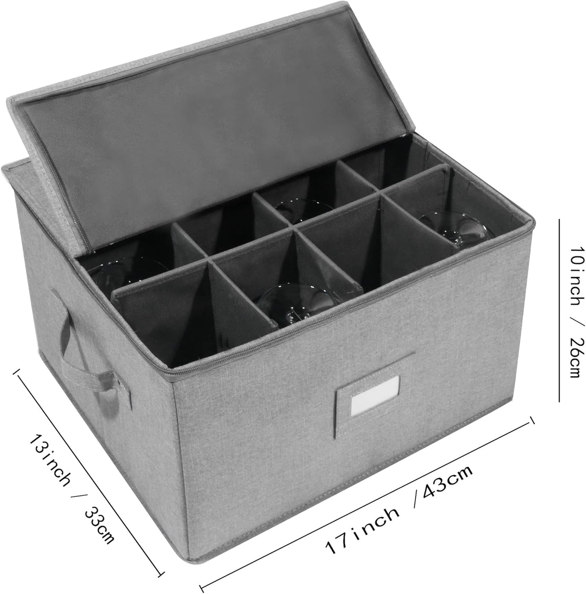 Stemware Storage Cases, Wine Glass Storage Box Containers for Crystal | Glassware Storage Containers Holds 12 Red or White Wine Glasses, Hard Top and Sides (Grey)