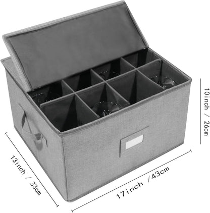 Stemware Storage Cases, Wine Glass Storage Box Containers for Crystal | Glassware Storage Containers Holds 12 Red or White Wine Glasses, Hard Top and Sides (Grey)