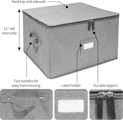 Stemware Storage Cases, Wine Glass Storage Box Containers for Crystal | Glassware Storage Containers Holds 12 Red or White Wine Glasses, Hard Top and Sides (Grey)