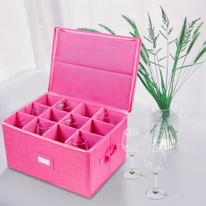Stemware Storage Cases, Wine Glass Storage Box Containers for Crystal | Glassware Storage Containers Holds 12 Red or White Wine Glasses, Hard Top and Sides (Grey)