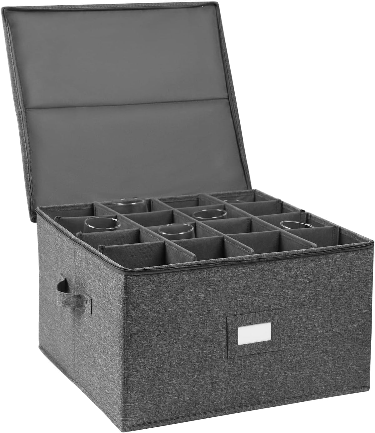 Stemware Storage Cases, Wine Glass Storage Box Containers for Crystal | Glassware Storage Containers Holds 12 Red or White Wine Glasses, Hard Top and Sides (Grey)