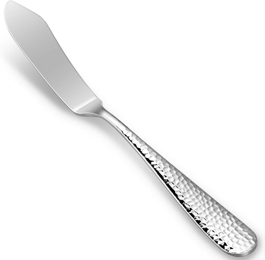 Premium Louise 4-Piece 7-Inch Hammered Butter Knife Set (Hammered) | 18/10 Stainless Steel Butter Knives; Hammered Texture; Smooth Spreading Edges; Rust-Resistant; Dishwasher Safe