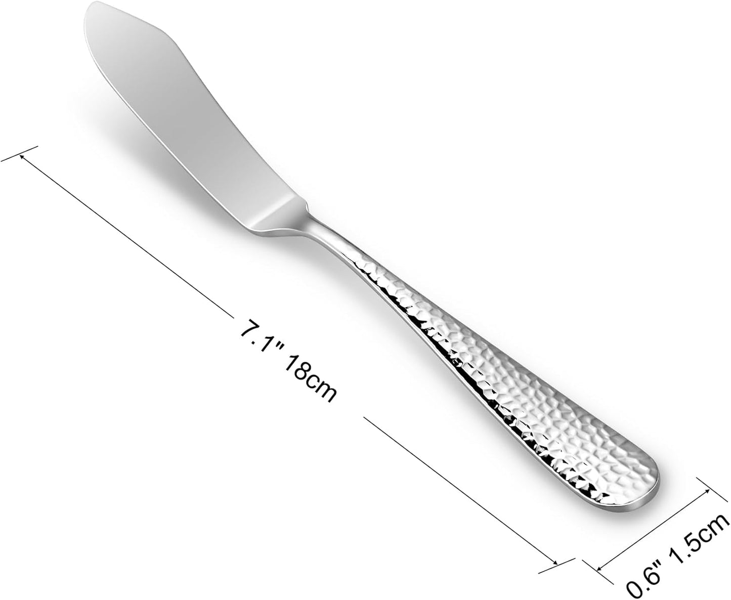 Premium Louise 4-Piece 7-Inch Hammered Butter Knife Set (Hammered) | 18/10 Stainless Steel Butter Knives; Hammered Texture; Smooth Spreading Edges; Rust-Resistant; Dishwasher Safe