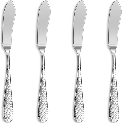 Premium Louise 4-Piece 7-Inch Hammered Butter Knife Set (Hammered) | 18/10 Stainless Steel Butter Knives; Hammered Texture; Smooth Spreading Edges; Rust-Resistant; Dishwasher Safe