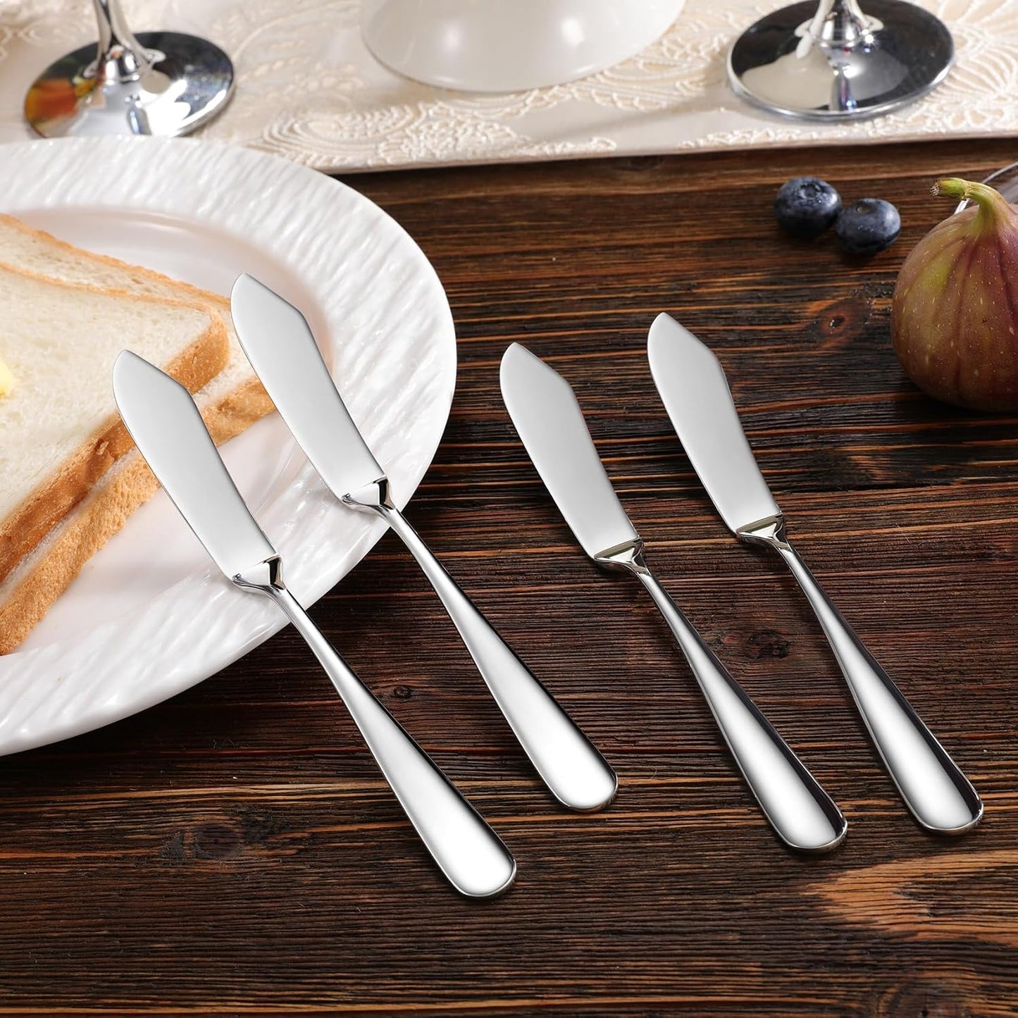 Premium Louise 4-Piece 7-Inch Hammered Butter Knife Set (Hammered) | 18/10 Stainless Steel Butter Knives; Hammered Texture; Smooth Spreading Edges; Rust-Resistant; Dishwasher Safe
