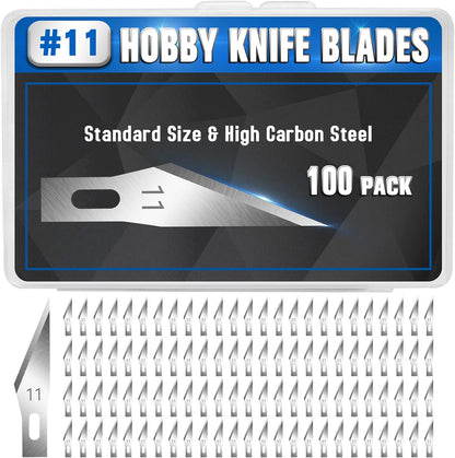 100 Pack Hobby Knife Blades #11, SK5 Carbon Steel with Storage Case | SK5 carbon steel craft knife replacement blades for hobby, scrapbooking, stencils and precision art cutting