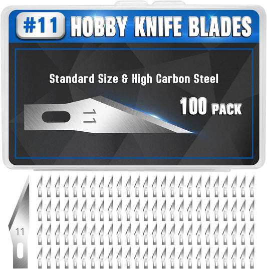 100 Pack Hobby Knife Blades #11, SK5 Carbon Steel with Storage Case | SK5 carbon steel craft knife replacement blades for hobby, scrapbooking, stencils and precision art cutting