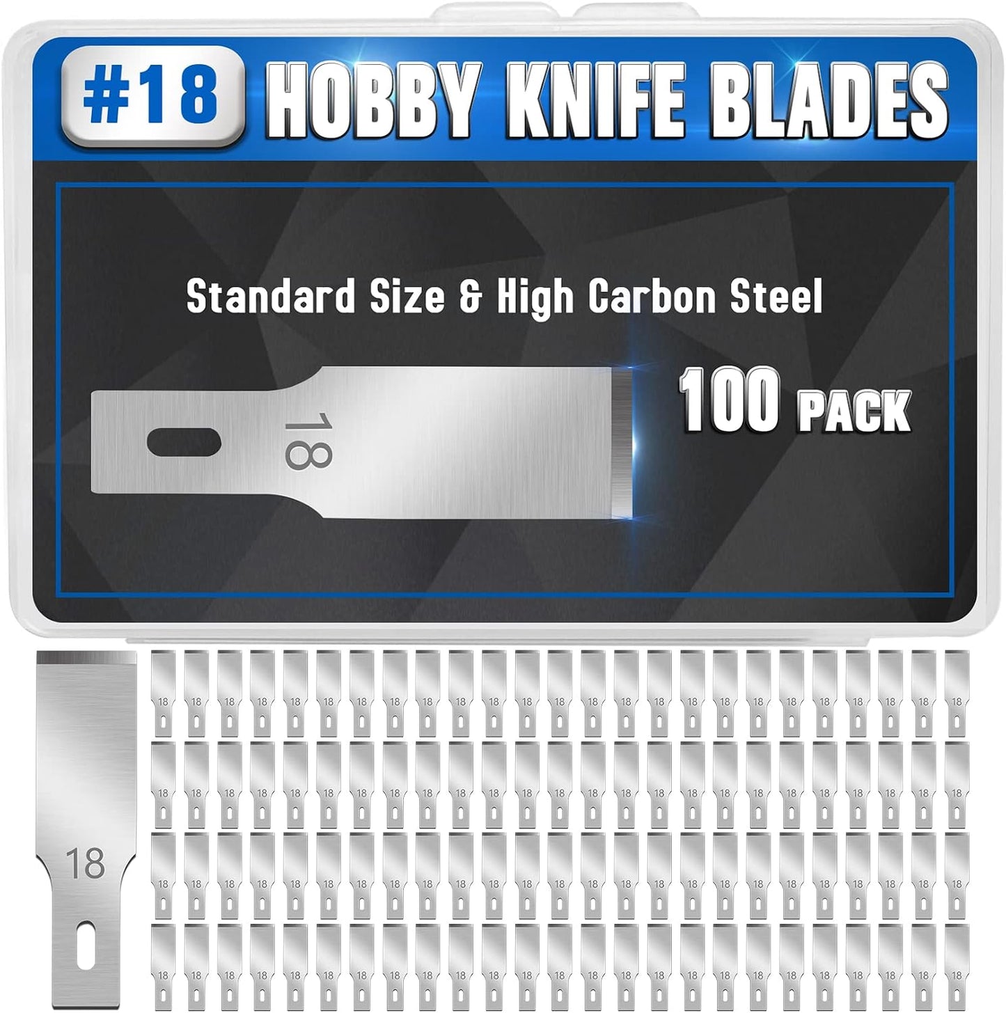 100 Pack Hobby Knife Blades #11, SK5 Carbon Steel with Storage Case | SK5 carbon steel craft knife replacement blades for hobby, scrapbooking, stencils and precision art cutting