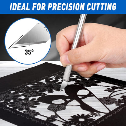 100 Pack Hobby Knife Blades #11, SK5 Carbon Steel with Storage Case | SK5 carbon steel craft knife replacement blades for hobby, scrapbooking, stencils and precision art cutting