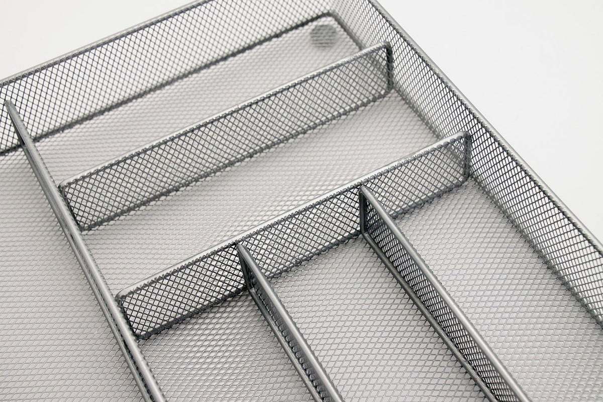 Mesh Large Cutlery Tray with Foam Feet - 6 Compartments - Kitchen Organization/Silverware Storage Utensil Flatware Tray