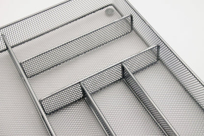 Mesh Large Cutlery Tray with Foam Feet - 6 Compartments - Kitchen Organization/Silverware Storage Utensil Flatware Tray