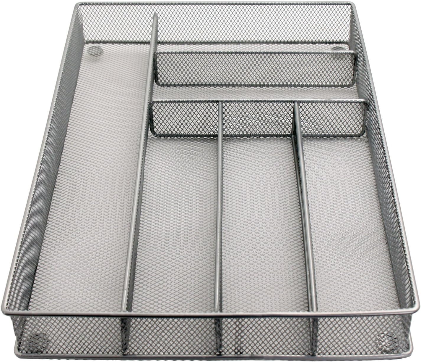 Mesh Large Cutlery Tray with Foam Feet - 6 Compartments - Kitchen Organization/Silverware Storage Utensil Flatware Tray