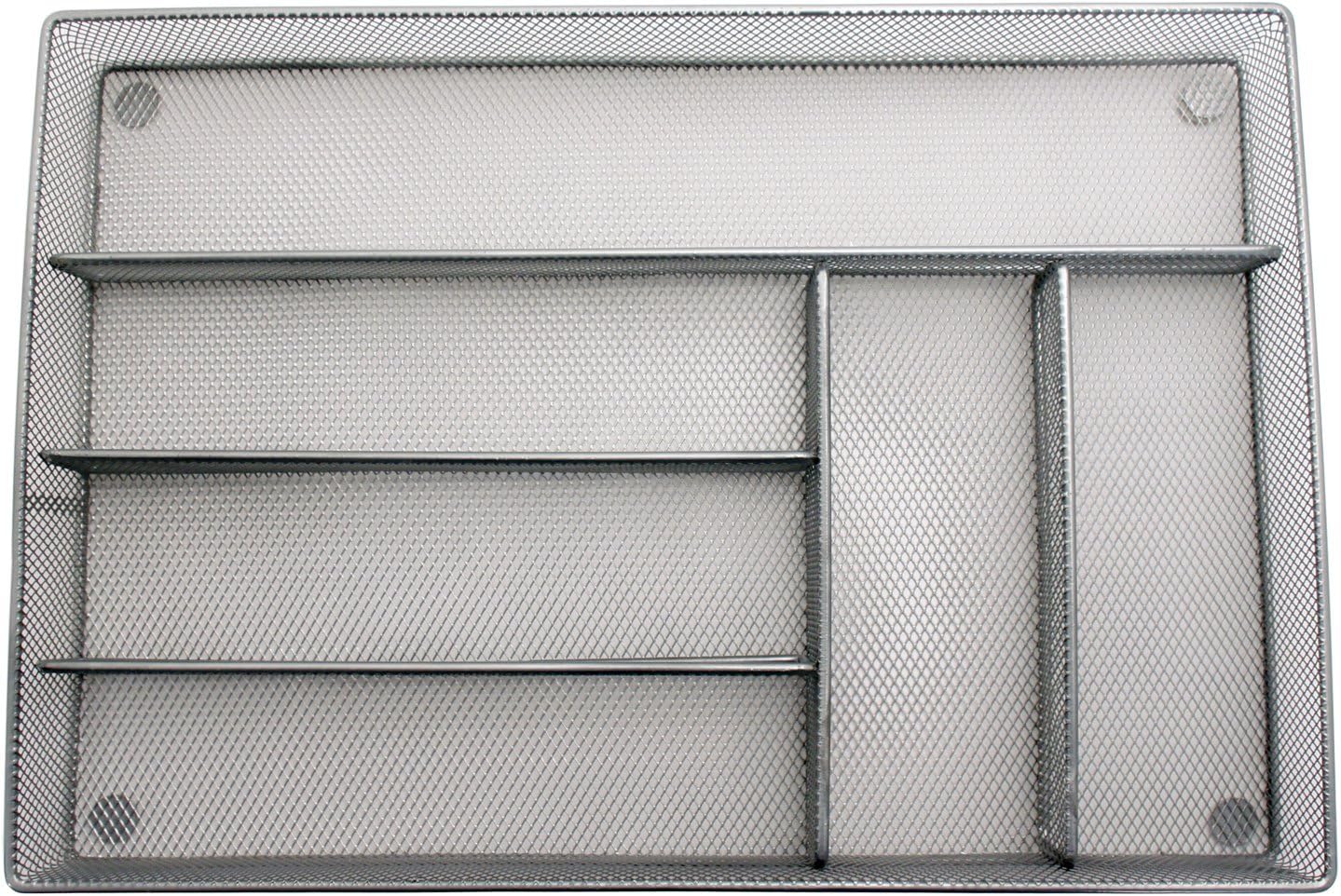 Mesh Large Cutlery Tray with Foam Feet - 6 Compartments - Kitchen Organization/Silverware Storage Utensil Flatware Tray