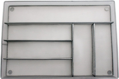 Mesh Large Cutlery Tray with Foam Feet - 6 Compartments - Kitchen Organization/Silverware Storage Utensil Flatware Tray