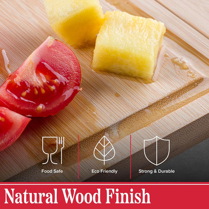 2 in 1 Cutting Board with Strainer, Natural, 13.2” x 11.5” | Adjustable Bamboo Chopping Board with Removable Stainless Steel Colander for Over the Sink