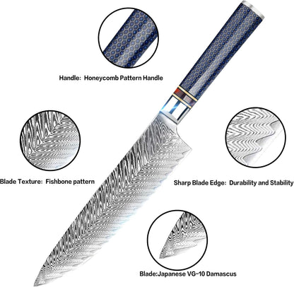 Chef Knife 8 Inch, Damascus Chef Knife Japanese VG10 Kitchen Knife Sharpest 67-Layer High Carbon Stainless Steel knife, Pro Cooking Knife, Meat Cutting Gyuto Chef Knife with Sheath