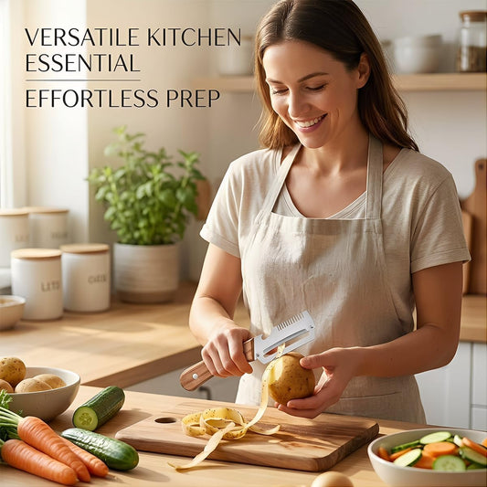 2 Pack Multifunctional Vegetable Peeler, 3-in-1 Peelers For Kitchen with Bottle Opener, Sharp Stainless Steel Swivel Blade, Wooden Handle, For Vegetables or Fruits that Need to Be Peeled
