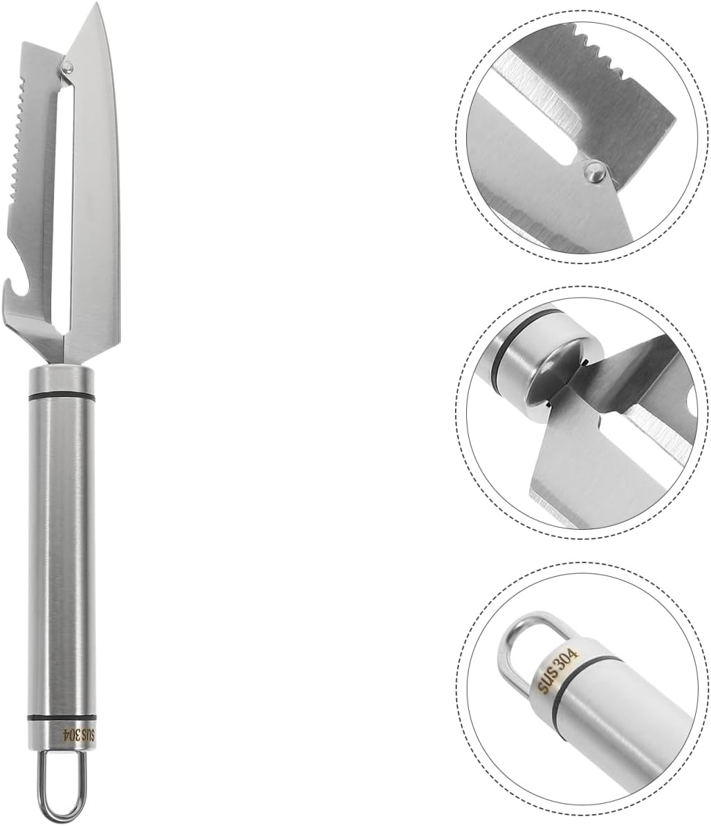 Multifunctional Stainless Steel Peeler Knife for Nopal Pineapple Fruit Vegetable Preparation Zero Snag Kitchen Tool with Bottle Opener Fish Scale Scraper